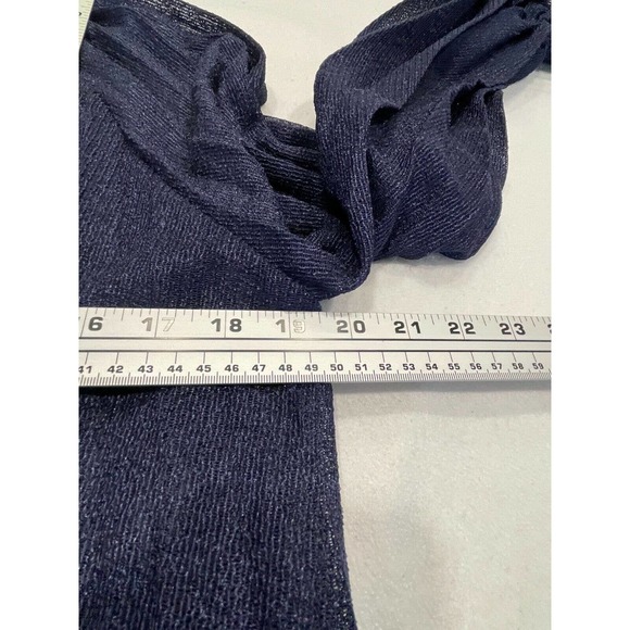 Zara Size M Accordion Pleated Bell Sleeve Blouse Ruffle High Neck Sheer Blue - Picture 3 of 8